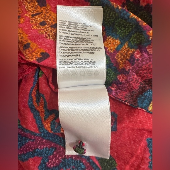 FARM Rio Sunset Tapestry Blush Mini in Red Smocked Cotton Dress size Large EUC - Picture 11 of 12